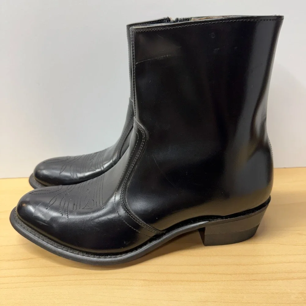 NFS UFCW Leather Men's Black Ankle Worker Boots, Size 9.5 D,  Zip Up USA Western